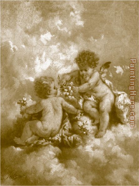 charles lutyens cherubs making posies painting - Unknown Artist charles lutyens cherubs making posies art painting